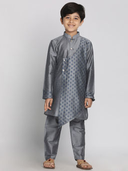 Vastramay - Boys Grey Cotton Blend Kurta With Pyjama (Set of 2)