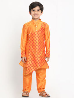 Vastramay - Boys Orange Cotton Blend Kurta With Pyjama (Set of 2)