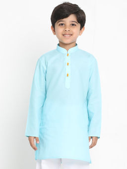 Vastramay - Boys' Solid Cotton Aqua Blue Kurta