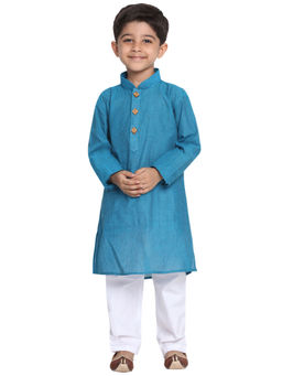 Vastramay - Boys Azure and White Kurta Pyjama Set (Set of 2)