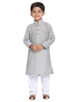 Vastramay - Boys Ash Grey and White Kurta Pyjama Set (Set of 2)