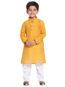 Vastramay - Boys Yellow and White Kurta Pyjama Set (Set of 2)