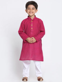 Vastramay - Boys Purple And White Pure Cotton Kurta With Pyjama (Set of 2)