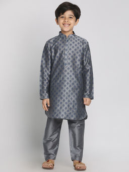 Vastramay - Boys Grey Cotton Blend Kurta With Pyjama (Set of 2)