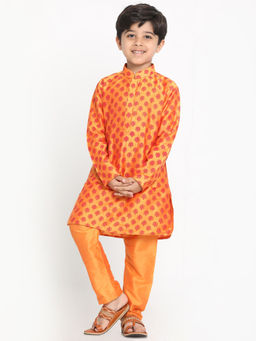 Vastramay - Boys Orange Cotton Blend Kurta With Pyjama (Set of 2)