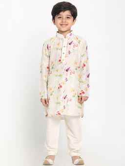Vastramay - Boys Multicolor-Base-Cream Cotton Blend Kurta With Pyjama (Set of 2)