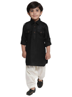 Vastramay - Boys Black Cotton Blend Pathani Kurta With Pyjama (Set of 2)