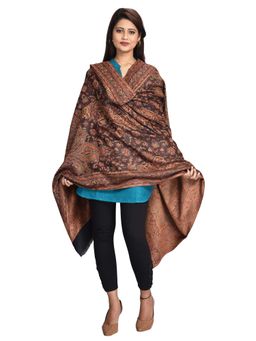 SWI STYLISH - Black Woven Shawl in Wool Blended Fabric & Jamawar Pattern in Staple Thread