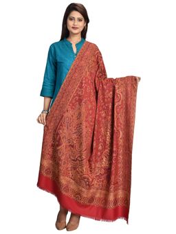 SWI STYLISH - Maroon Woven Shawl in Wool Blended Fabric & Jamawar Pattern in Staple Thread