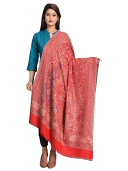 SWI STYLISH - Red Woven Shawl in Wool Blended Fabric & Jamawar Pattern in Staple Thread