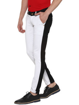 Urbano Fashion - Men White & Black Color-Block Slim Fit Washed Jeans Stretch