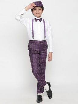 Jeetethnics - Boys Purple Checked Suspender Pant with Shirt (Set of 5)
