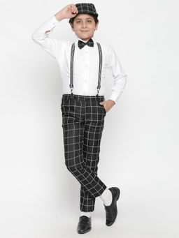 Jeetethnics - Boys Black Checked Suspender Pant with Shirt (Set of 5)