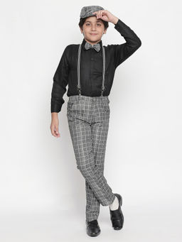 Jeetethnics - Boys Grey Checked Suspender Pant with Shirt (Set of 5)