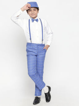 Jeetethnics - Boys Blue Checked Suspender Pant with Shirt (Set of 5)