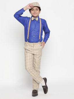 Jeetethnics - Boys Beige Checked Suspender Pant with Shirt (Set of 5)