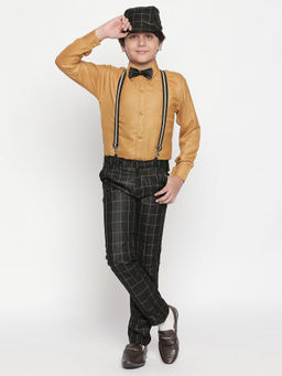 Jeetethnics - Boys Black Checked Suspender Pant with Shirt (Set of 5)
