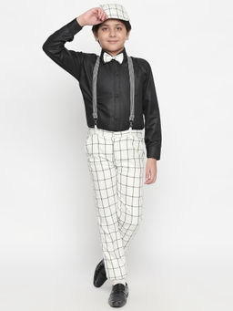 Jeetethnics - Boys White Checked Suspender Pant with Shirt (Set of 5)