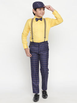 Jeetethnics - Boys Navy Blue Checked Suspender Pant with Shirt (Set of 5)
