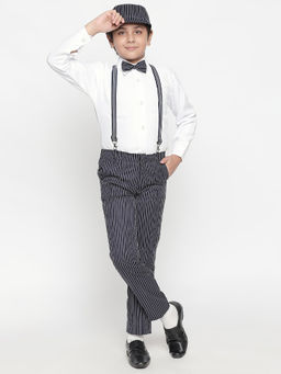 Jeetethnics - Boys Navy Blue Striped Suspender Pant with Shirt (Set of 5)