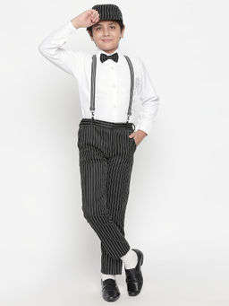 Jeetethnics - Boys Black Striped Suspender Pant with Shirt (Set of 5)