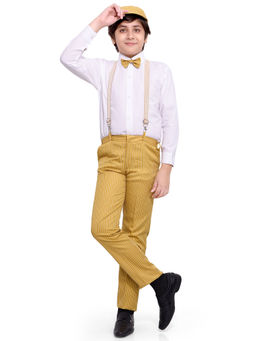Jeetethnics - Boys Yellow Striped Suspender Pant Set With Shirt (set Of 5)