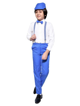 Jeetethnics - Boys Blue Striped Suspender Pant Set With Shirt (set Of 5)