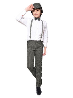 Jeetethnics - Boys Black Striped Suspender Pant Set With Shirt (set Of 5)