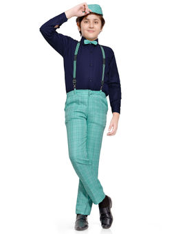 Jeetethnics - Boys Sea Green Checked Suspender Pant Set With Shirt (set Of 5)