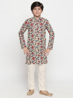 Jeetethnics - Boys Cream and Red Printed Kurta Pyjama (Set of 2)