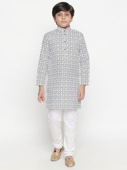 Jeetethnics - Boys White Printed Kurta Pyjama (Set of 2)