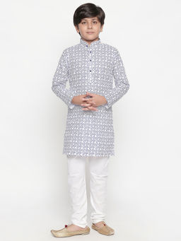 Jeetethnics - Boys White Printed Kurta Pyjama (Set of 2)