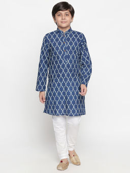 Jeetethnics - Boys Navy Blue Printed Kurta Pyjama (Set of 2)