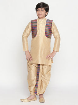 Jeetethnics - Boys Cream Kurta with Dhoti Pants and Jacket (Set of 3)