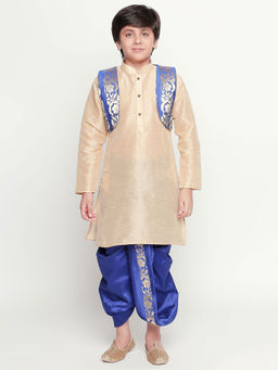 Jeetethnics - Boys Cream Kurta with Dhoti Pants and Jacket (Set of 3)