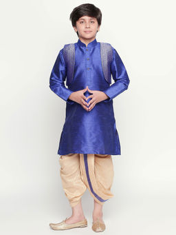 Jeetethnics - Boys Navy Blue Kurta with Dhoti Pants and Jacket (Set of 3)