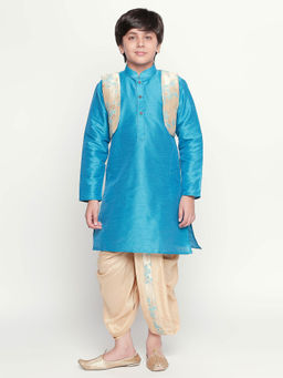 Jeetethnics - Boys Blue Kurta with Dhoti Pants and Jacket (Set of 3)