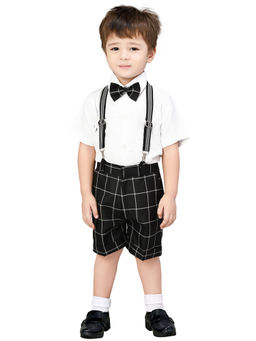Jeetethnics - Boys Black Checked Suspender Shorts Set With Shirt (set Of 4)