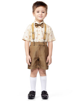 Jeetethnics - Boys Brown Suspender Shorts Set With Shirt (set Of 4)
