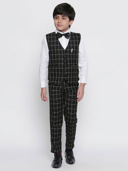 Jeetethnics - Boys Black Checked Waistcoat with Shirt and Trousers (Set of 4)