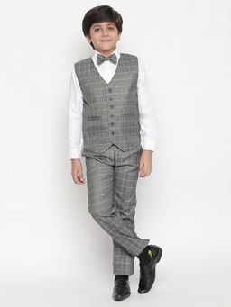 Jeetethnics - Boys Grey Checked Waistcoat with Shirt and Trousers (Set of 4)