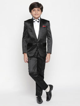 Jeetethnics - Boys Black Coat Suit with Shirt and Trousers (Set of 4)