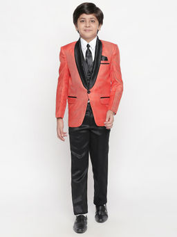 Jeetethnics - Boys Orange Coat Suit with Waistcoat Shirt and Trousers (Set of 5)