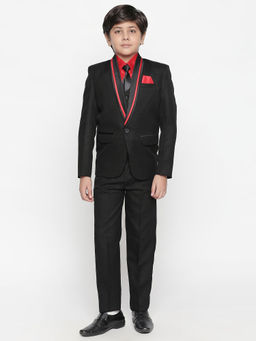 Jeetethnics - Boys Black Coat Suit with Waistcoat Shirt and Trousers (Set of 5)