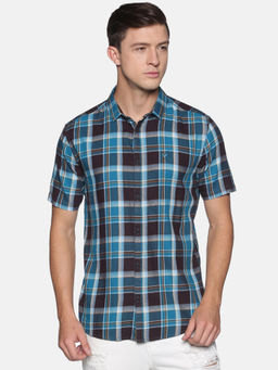 SHOWOFF - Men's Cotton Casual Blue Checks Slim Fit Shirt
