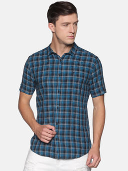 SHOWOFF - Men's Cotton Casual Blue Checks Slim Fit Shirt