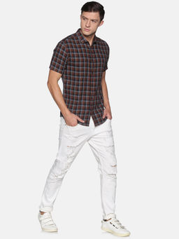 SHOWOFF - Men's Cotton Casual Brown Checks Slim Fit Shirt