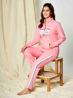 July Nightwear - Winter Collection For Women Rose Pink Fleece Track Suit with Zipper