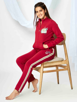 July Nightwear - Winter Collection For Women Maroon Fleece Track Suit with Zipper