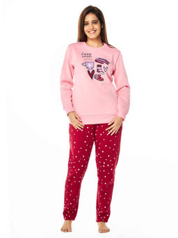July Nightwear - Winter Collection For Women Pink Fleece Track Suit with Round Neck